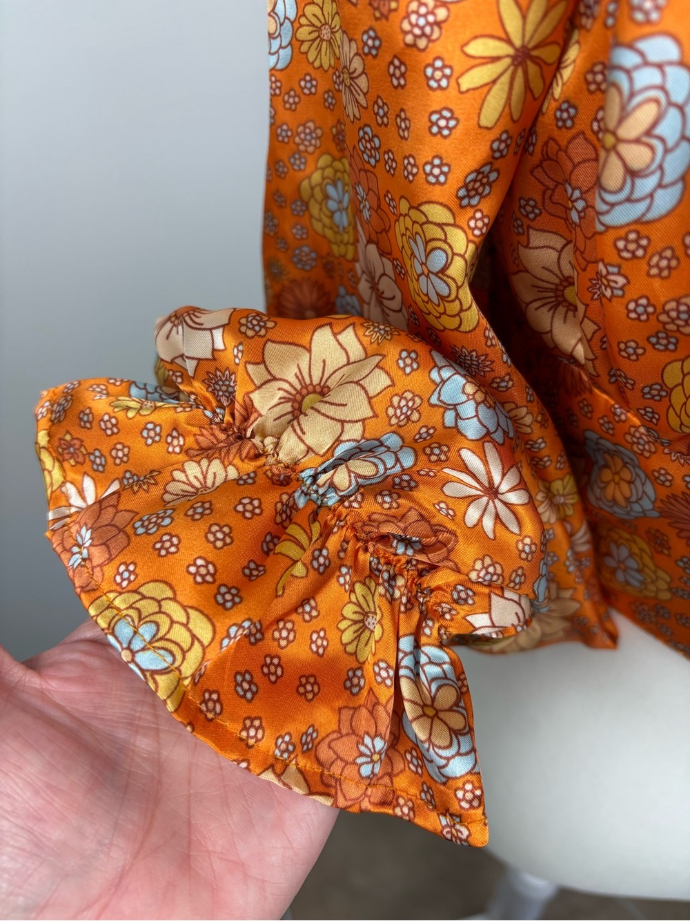 Rue21 Orange Floral Tie-Front Long Sleeve Crop Top Medium Like New Boho Chic - Picture 4 of 9